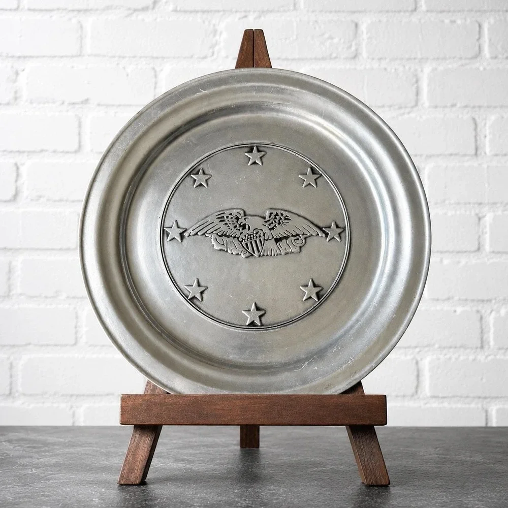 Wilton Armetale Pewter Plate - Military Aviator Wings Eagle Stars -‎ Columbia PA